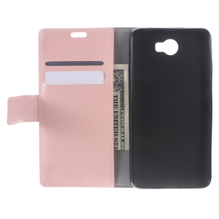 Crazy Horse Wallet Leather Stand Case for Huawei Y6II Compact - Pink-5