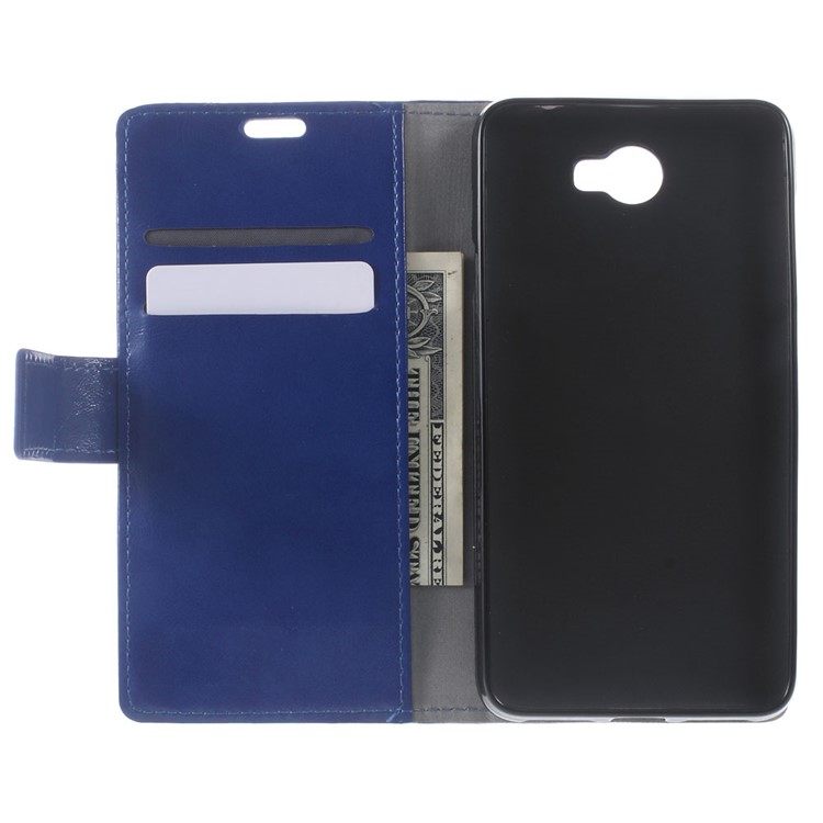 Crazy Horse Wallet Leather Flip Cover for Huawei Y6II Compact - Blue-5