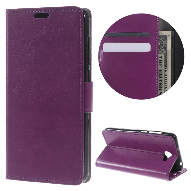 Crazy Horse Wallet Leather Stand Shell for Huawei Y6II Compact - Purple-1