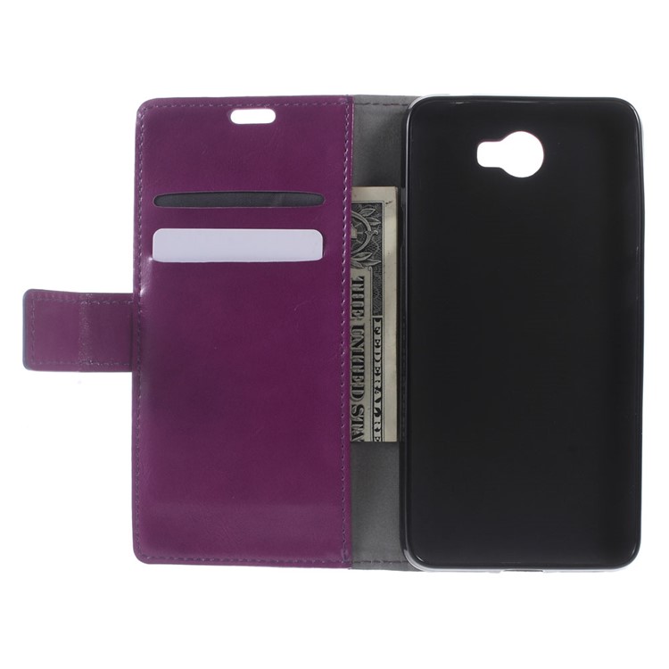 Crazy Horse Wallet Leather Stand Shell for Huawei Y6II Compact - Purple-5
