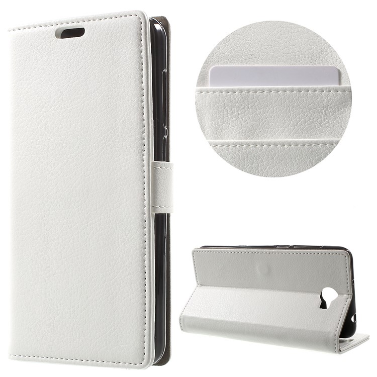 Litchi Texture Wallet Stand Leather Cover for Huawei Y6II Compact - White-1