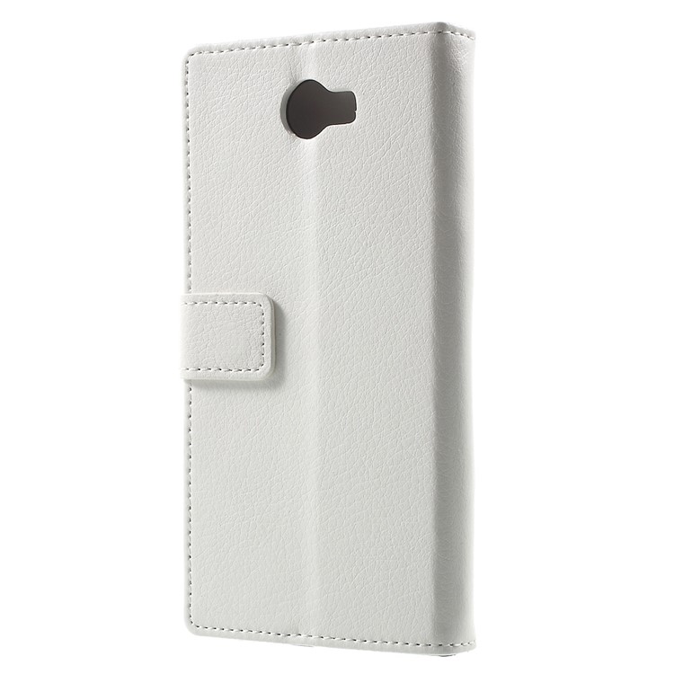 Litchi Texture Wallet Stand Leather Cover for Huawei Y6II Compact - White-2