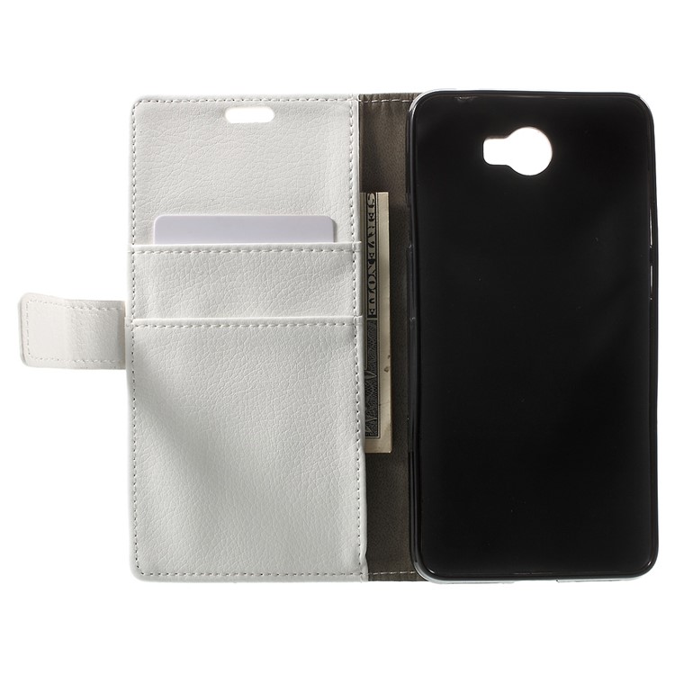 Litchi Texture Wallet Stand Leather Cover for Huawei Y6II Compact - White-4