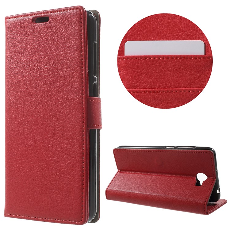Litchi Texture Wallet Stand Leather Shell for Huawei Y6II Compact - Red-1