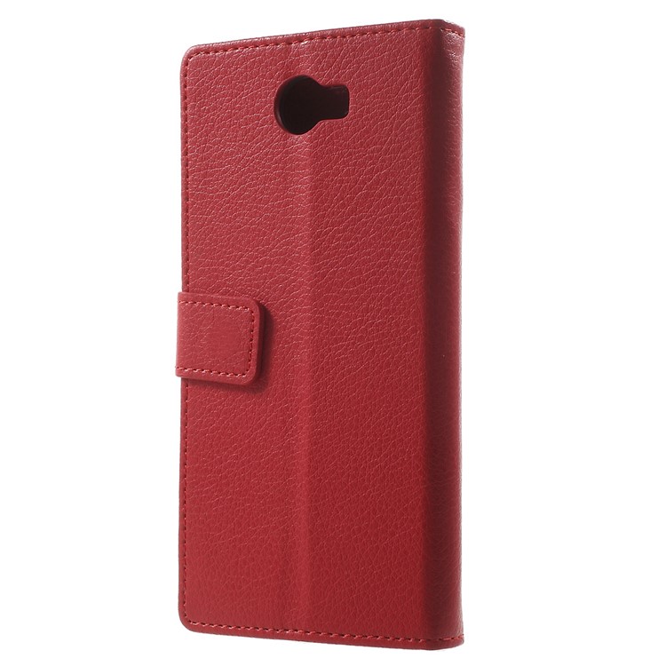 Litchi Texture Wallet Stand Leather Shell for Huawei Y6II Compact - Red-2