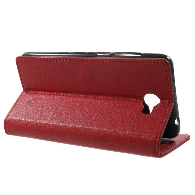 Litchi Texture Wallet Stand Leather Shell for Huawei Y6II Compact - Red-3