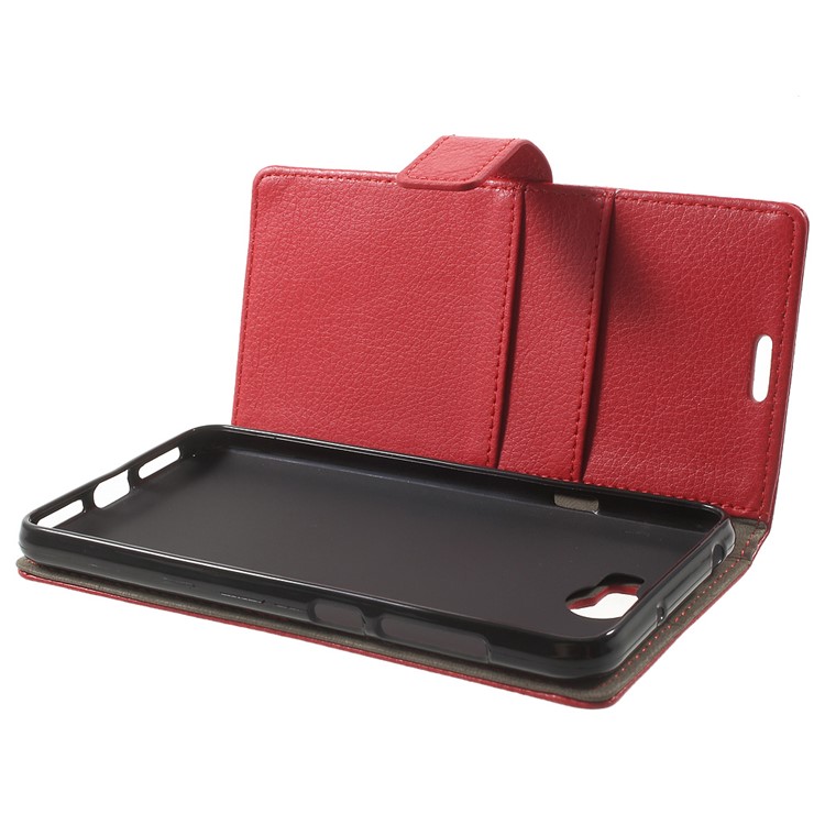 Litchi Texture Wallet Stand Leather Shell for Huawei Y6II Compact - Red-5
