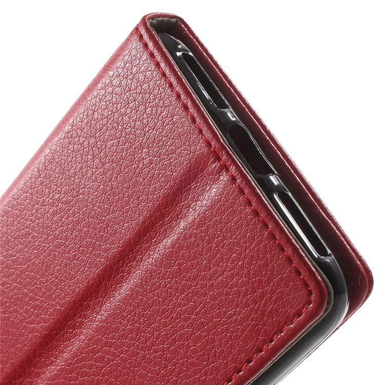 Litchi Texture Wallet Stand Leather Shell for Huawei Y6II Compact - Red-8