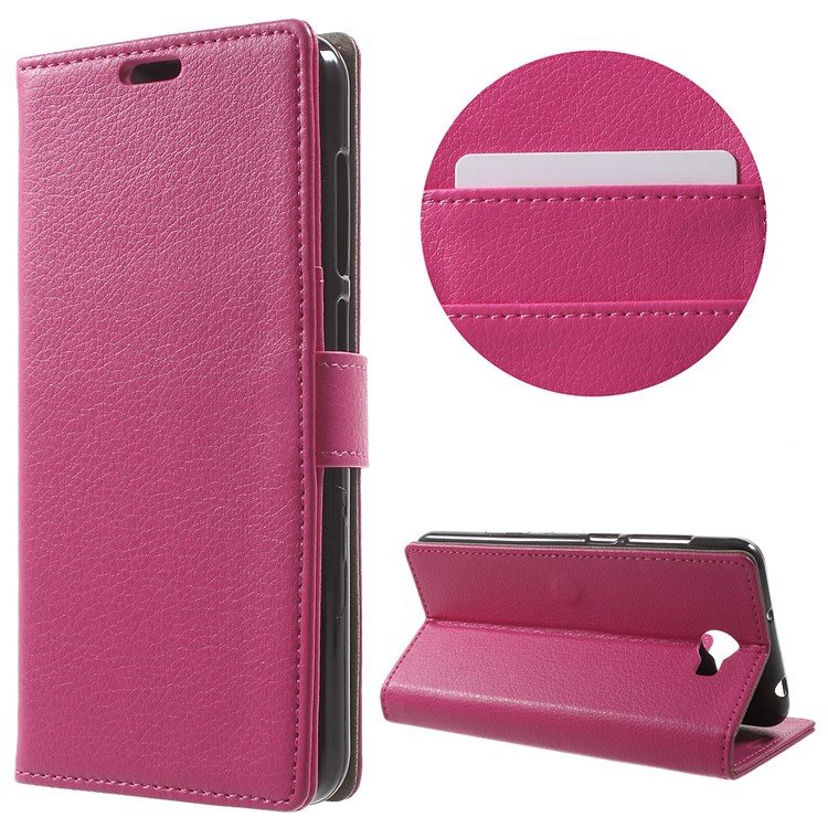 Litchi Skin Wallet Stand Leather Phone Case for Huawei Y6II Compact - Rose-1