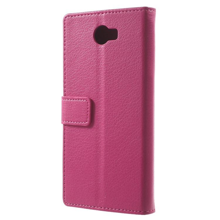 Litchi Skin Wallet Stand Leather Phone Case for Huawei Y6II Compact - Rose-2