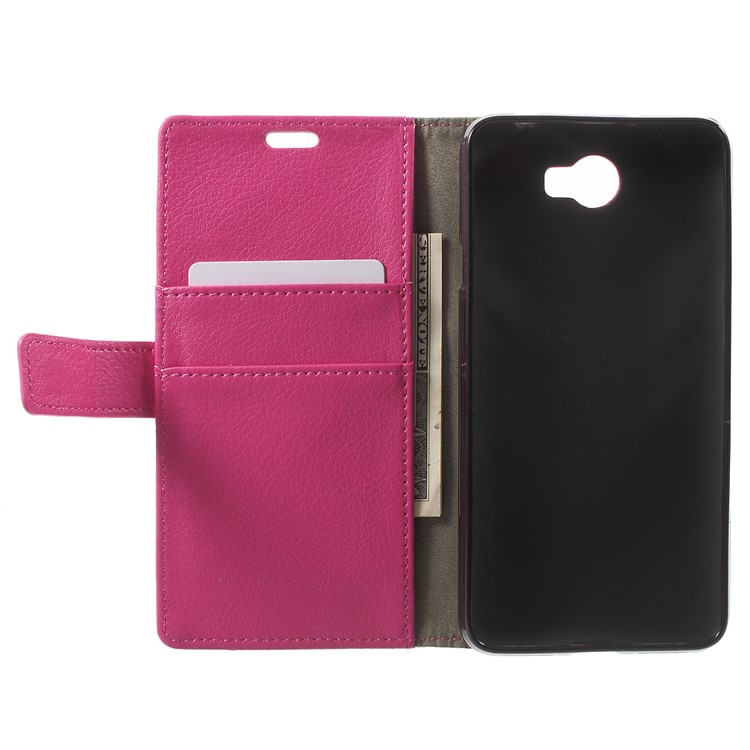 Litchi Skin Wallet Stand Leather Phone Case for Huawei Y6II Compact - Rose-4