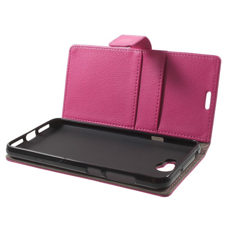 Litchi Skin Wallet Stand Leather Phone Case for Huawei Y6II Compact - Rose-5