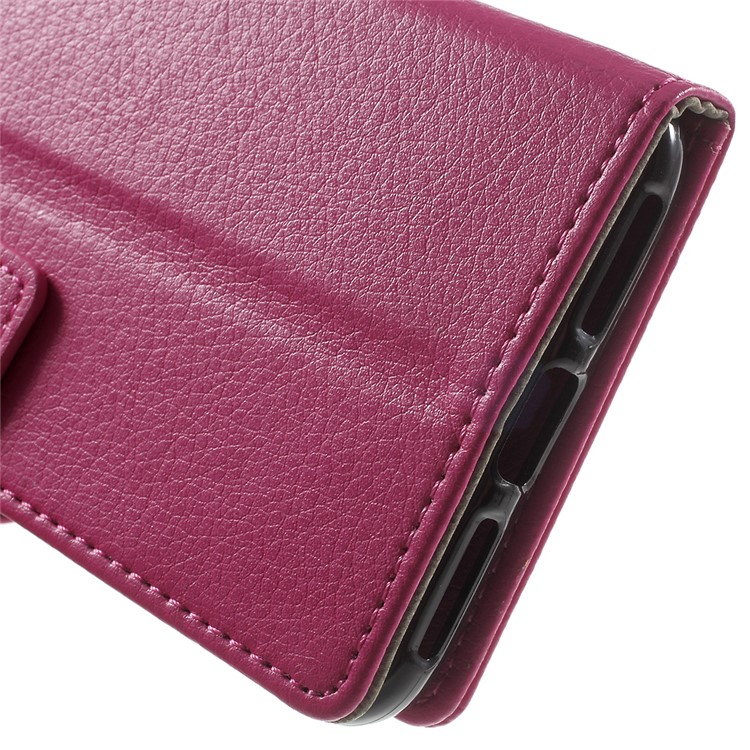Litchi Skin Wallet Stand Leather Phone Case for Huawei Y6II Compact - Rose-8