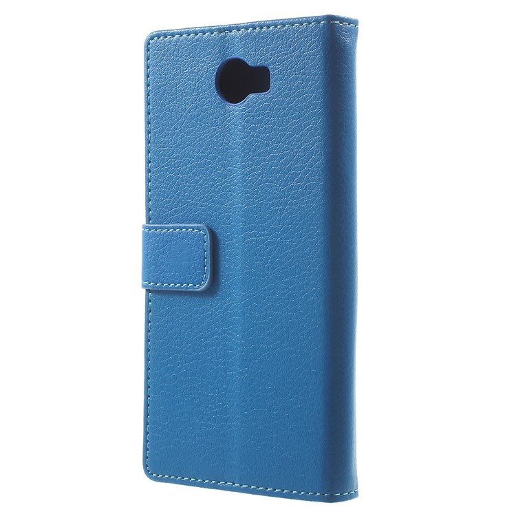 Litchi Texture Card Holder Stand Leather Cover for Huawei Y6II Compact - Blue-2