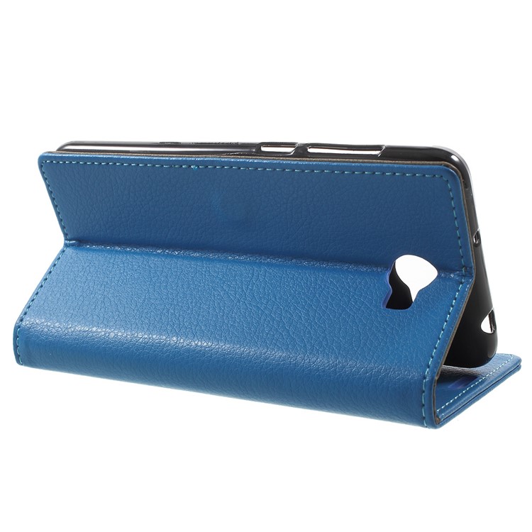 Litchi Texture Card Holder Stand Leather Cover for Huawei Y6II Compact - Blue-3