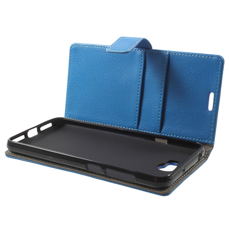 Litchi Texture Card Holder Stand Leather Cover for Huawei Y6II Compact - Blue-5