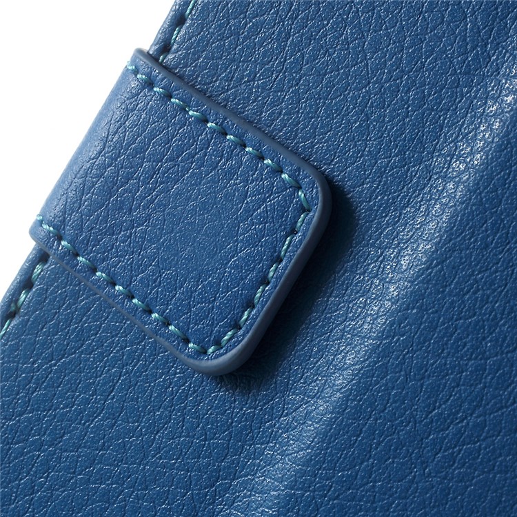 Litchi Texture Card Holder Stand Leather Cover for Huawei Y6II Compact - Blue-6