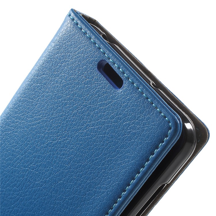 Litchi Texture Card Holder Stand Leather Cover for Huawei Y6II Compact - Blue-7