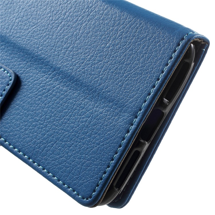 Litchi Texture Card Holder Stand Leather Cover for Huawei Y6II Compact - Blue-8