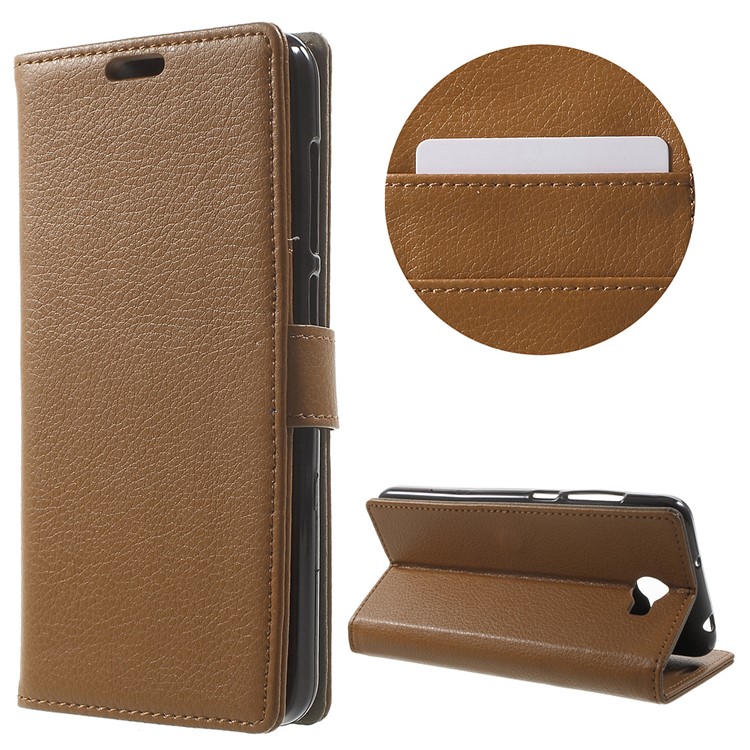 Litchi Grain Wallet Stand Leather Phone Cover for Huawei Y6II Compact - Brown-1