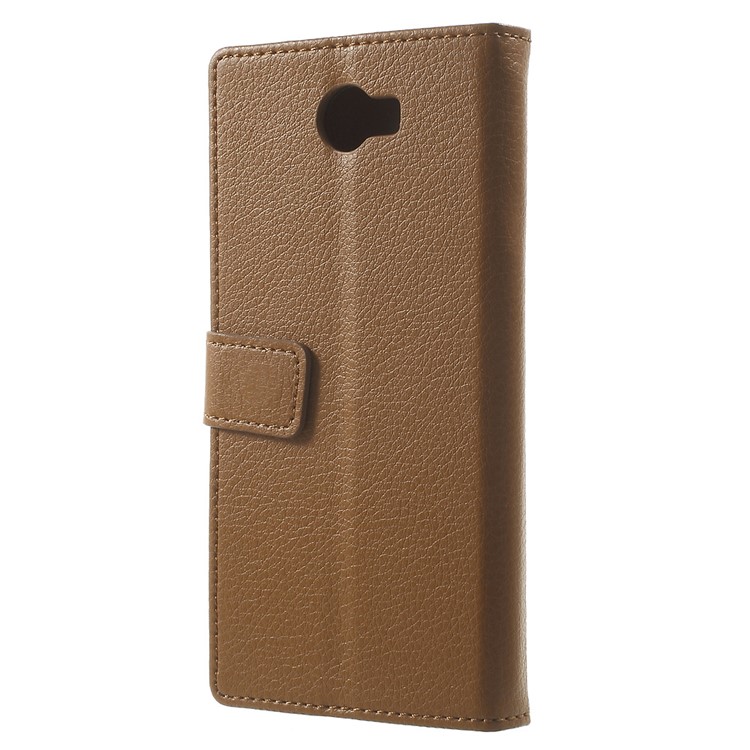 Litchi Grain Wallet Stand Leather Phone Cover for Huawei Y6II Compact - Brown-2