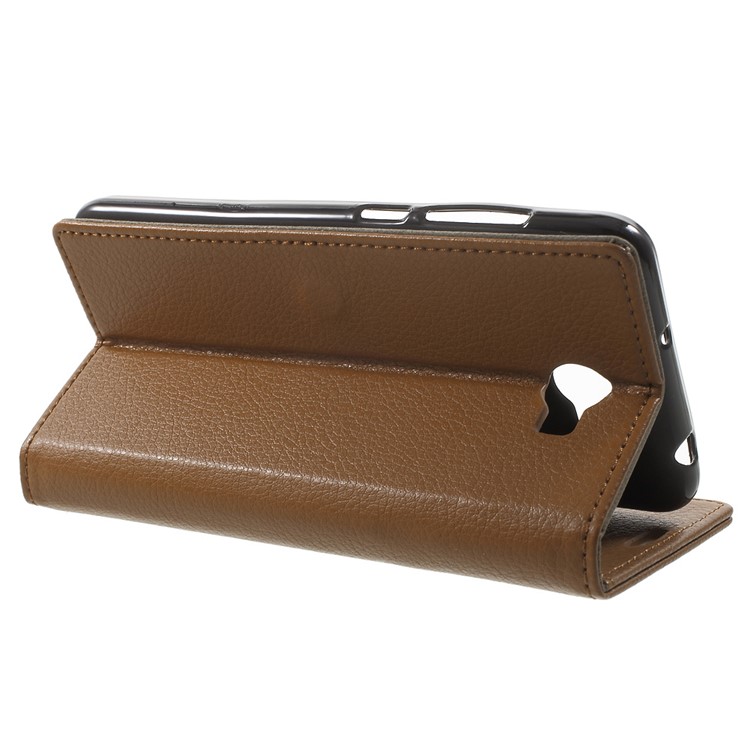 Litchi Grain Wallet Stand Leather Phone Cover for Huawei Y6II Compact - Brown-3