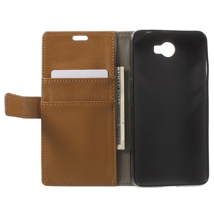 Litchi Grain Wallet Stand Leather Phone Cover for Huawei Y6II Compact - Brown-4