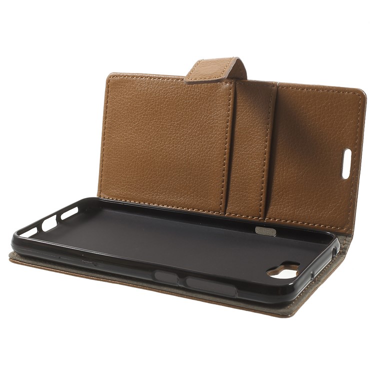 Litchi Grain Wallet Stand Leather Phone Cover for Huawei Y6II Compact - Brown-5