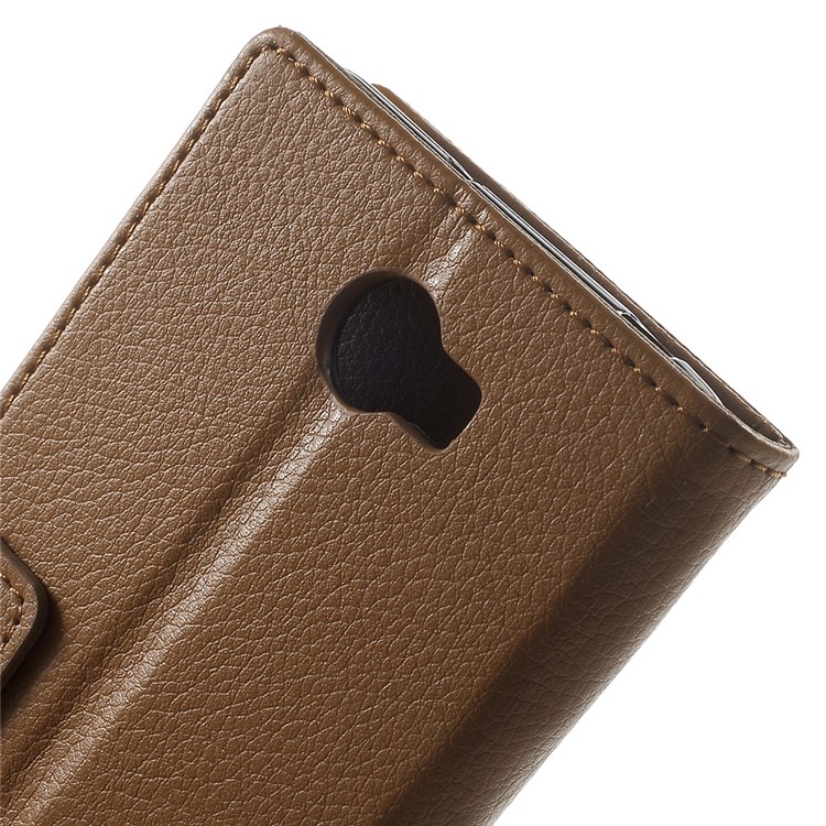 Litchi Grain Wallet Stand Leather Phone Cover for Huawei Y6II Compact - Brown-7