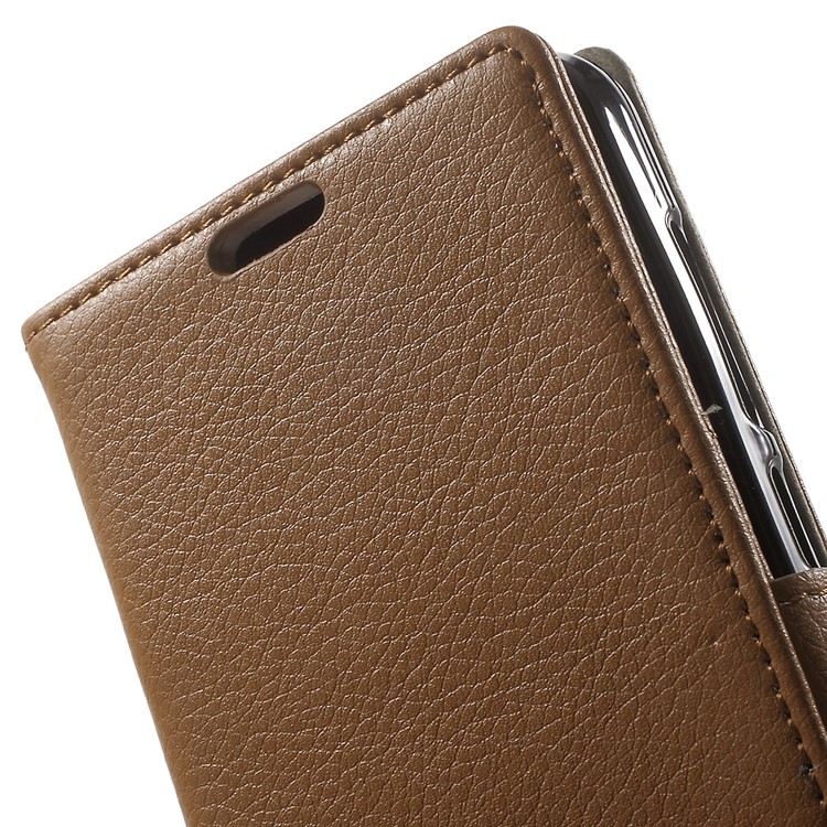 Litchi Grain Wallet Stand Leather Phone Cover for Huawei Y6II Compact - Brown-8