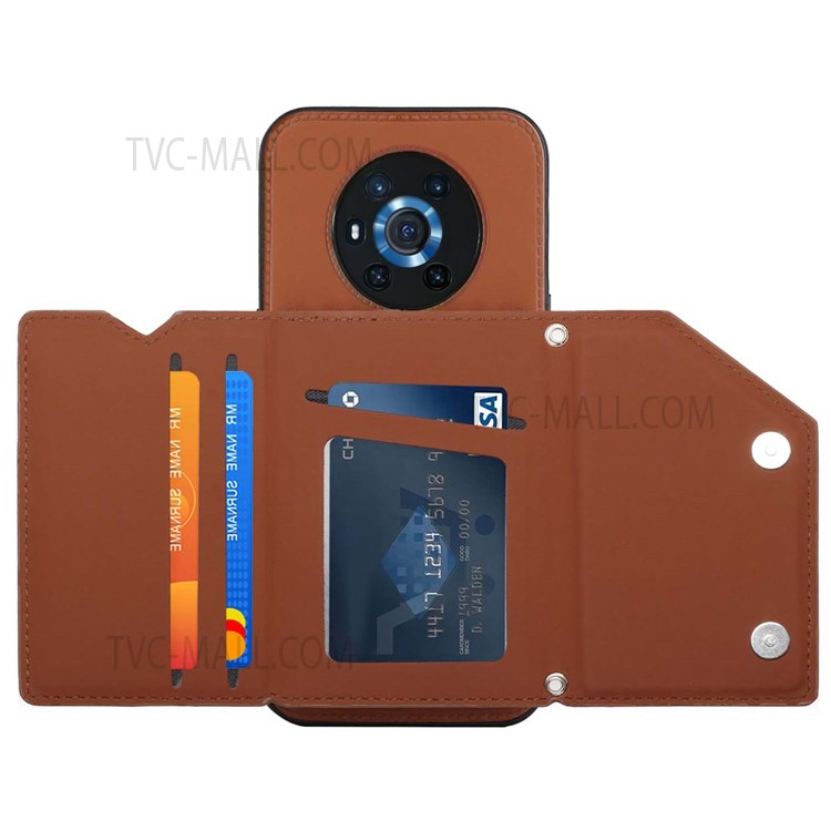 Skin-touch Feel Kickstand Design PU Leather Coated Phone Case Cover with Card Holder for Honor Magic3 - Brown-1