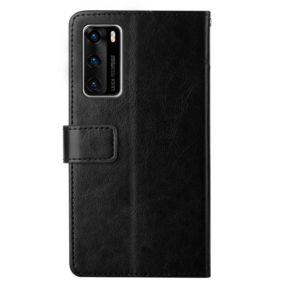 Wallet Stand Design Imprinted Y-shaped Lines PU Leather Cover Shell for Huawei P40 - Black-9