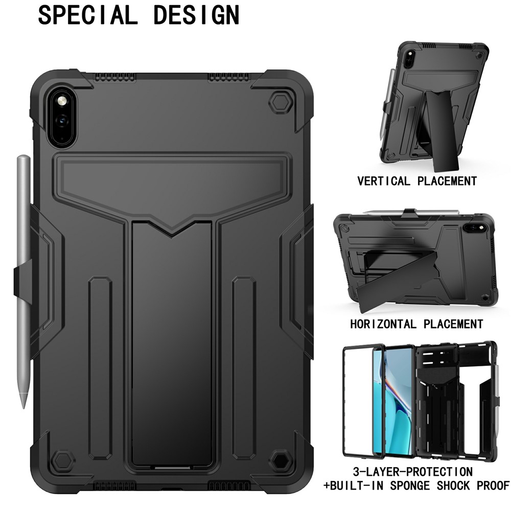 T-shaped Kickstand Well-protected PC + Silicone Tablet Case Cover for Huawei MatePad 11 (2021) - Black/Black-2