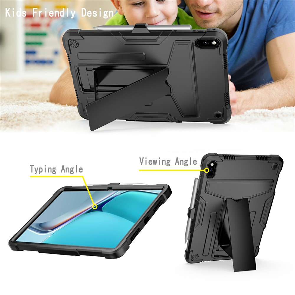 T-shaped Kickstand Well-protected PC + Silicone Tablet Case Cover for Huawei MatePad 11 (2021) - Black/Black-3