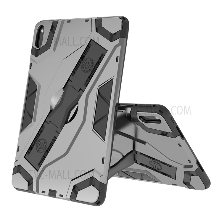 Armor Shield Series Dual Layer PC + TPU Hybrid Shockproof Rugged Protective Cover with Folding Handle Kickstand for Huawei MatePad 11 (2021) - Dark Grey-1