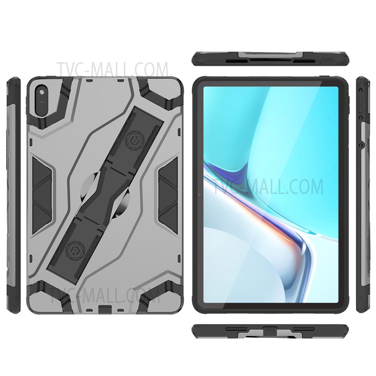 Armor Shield Series Dual Layer PC + TPU Hybrid Shockproof Rugged Protective Cover with Folding Handle Kickstand for Huawei MatePad 11 (2021) - Dark Grey-13