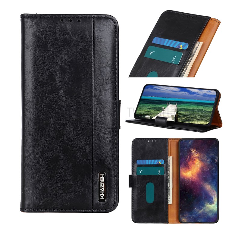 KHAZNEH Textured Practical Wallet Stand Design All-Inclusive PU Leather Case Protective Cover for Honor 50 - Black-8