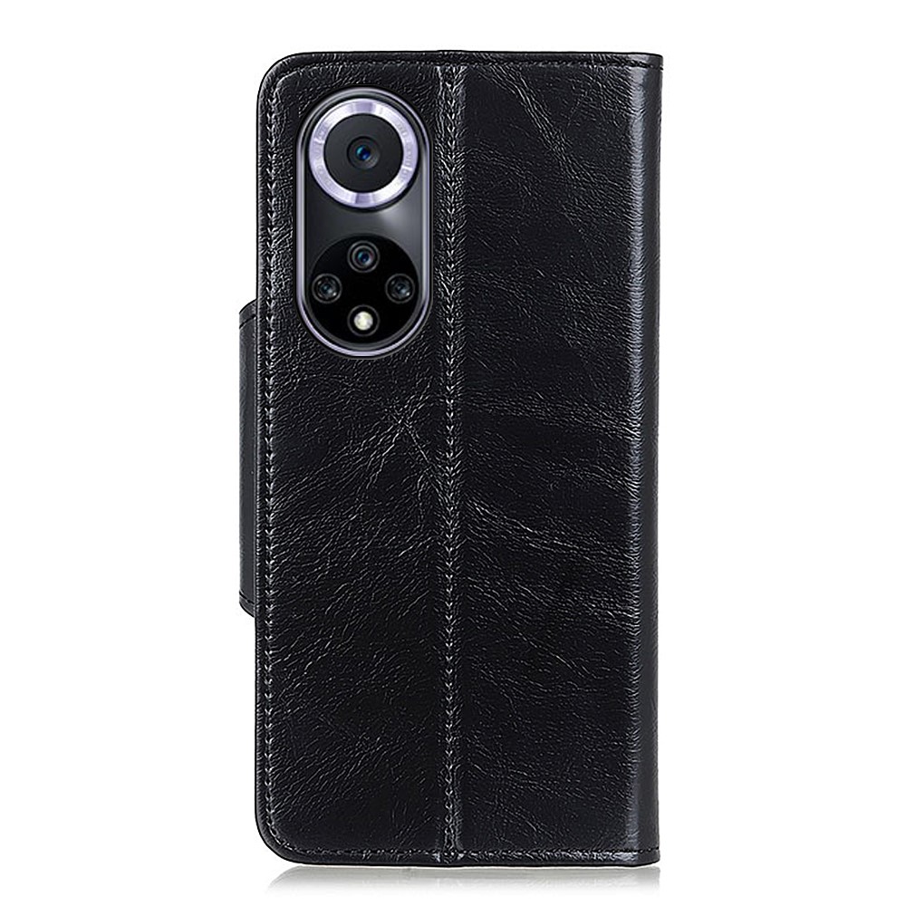 KHAZNEH Shock Resistant Magnetic Clasp Closure PU Leather Phone Cover Shell with Stand Wallet for Honor 50 - Black-3
