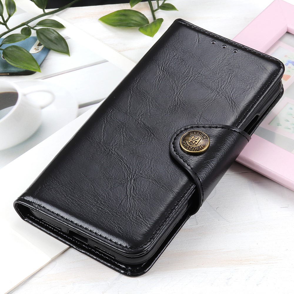 KHAZNEH Shock Resistant Magnetic Clasp Closure PU Leather Phone Cover Shell with Stand Wallet for Honor 50 - Black-6