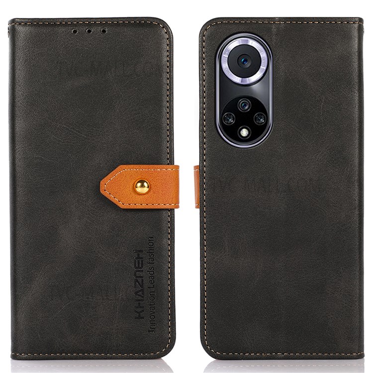KHAZNEH For Huawei nova 9 PU Leather Phone Case Wallet Stand Magnetic Golden Clasp Folio Shockproof Phone Cover - Black-1