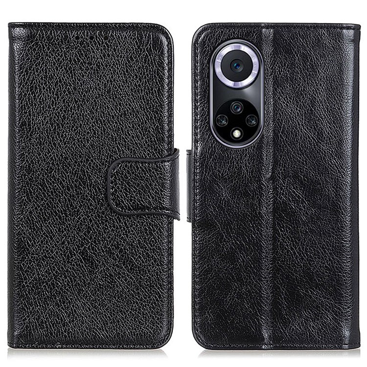Nappa Texture Split Leather Wallet Case Soft TPU Shockproof Protective Stand Flip Phone Cover for Huawei nova 9 - Black-1