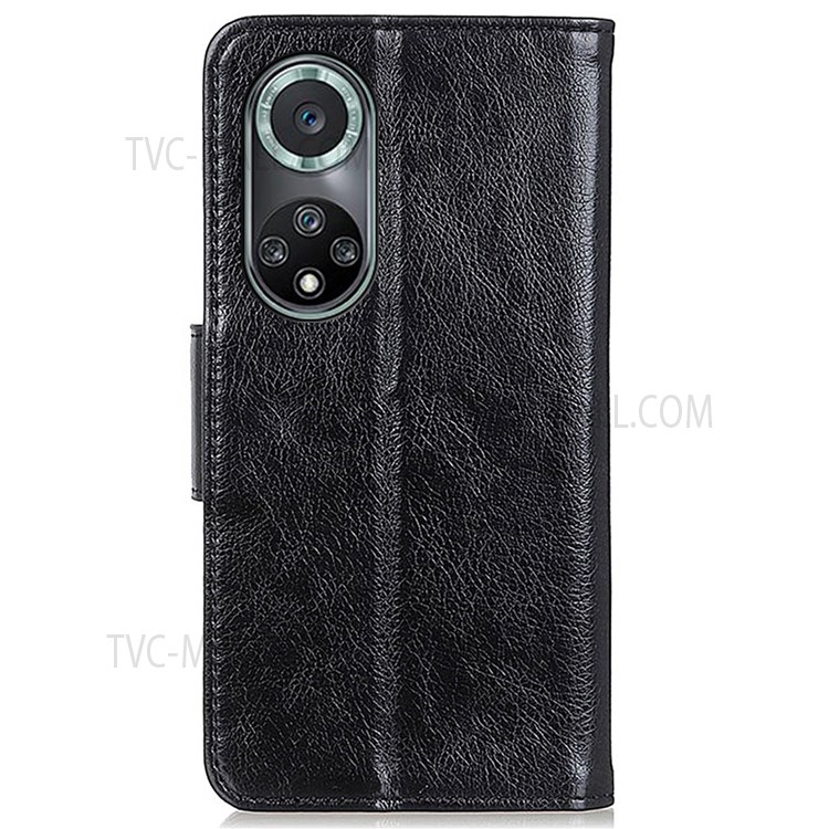 Wallet Case Nappa Texture Split Leather + Soft TPU Shockproof Protective Stand Flip Phone Cover for Honor 50 Pro - Black-3