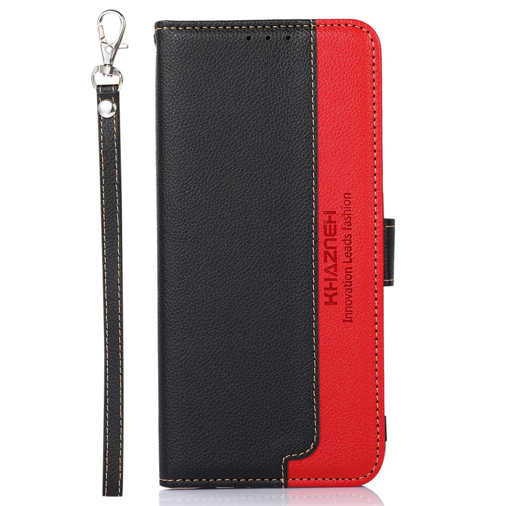 KHAZNEH Anti-theft Swiping Litchi Skin PU Leather RFID Blocking Wallet Stand Protective Phone Case with Strap for Honor 50 Pro - Black-2