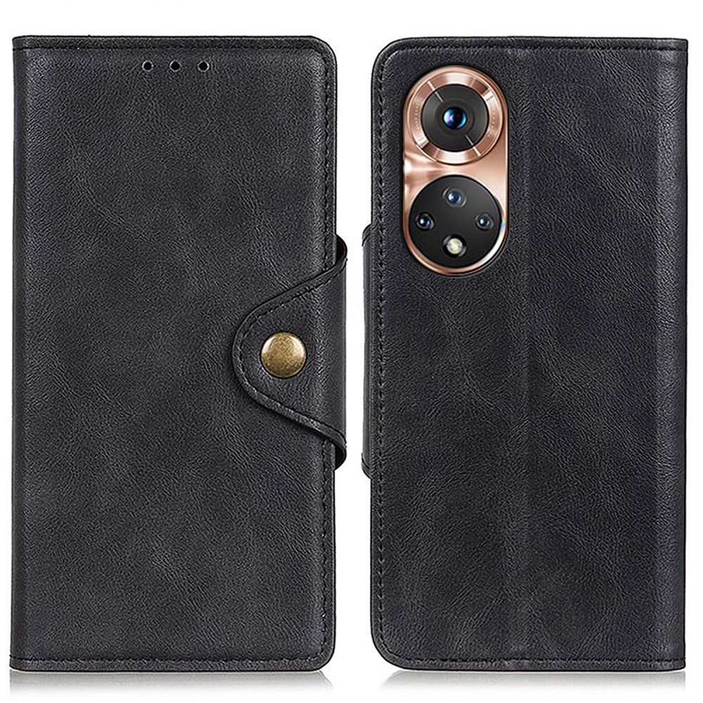 Brass Buckle Design PU Leather+TPU Wallet Stand Case with Magnetic Closure for Honor 50 - Black-1