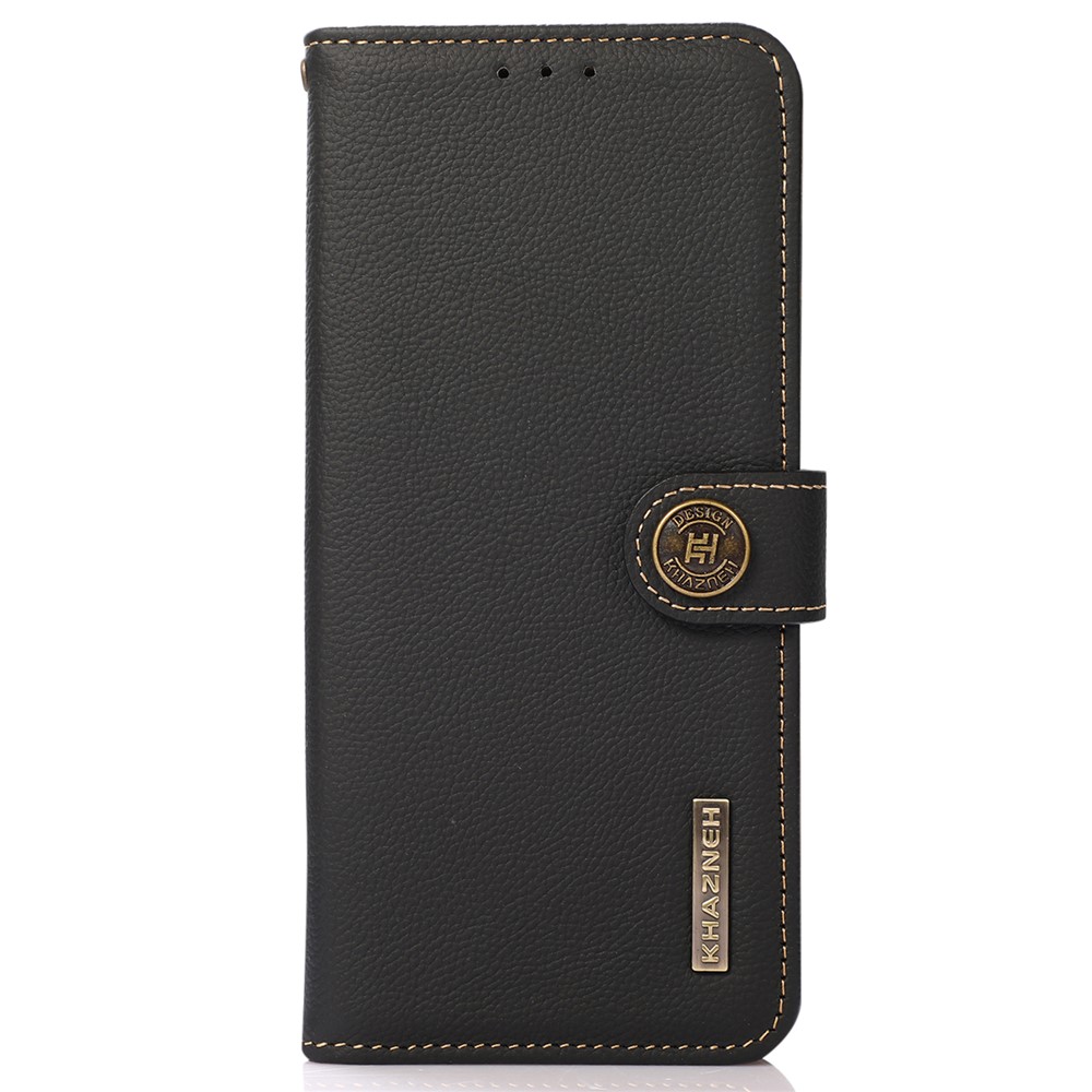 KHAZNEH Genuine Leather Stand RFID Blocking Anti-swiping Top Layer Wallet Magnetic Shockproof Cover for Honor 50 - Black-2