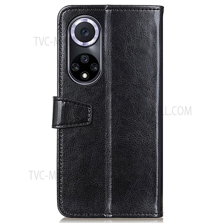 Textured Magnetic Closure PU Leather Wallet Design Protective Phone Case Cover for Honor 50 - Black-3