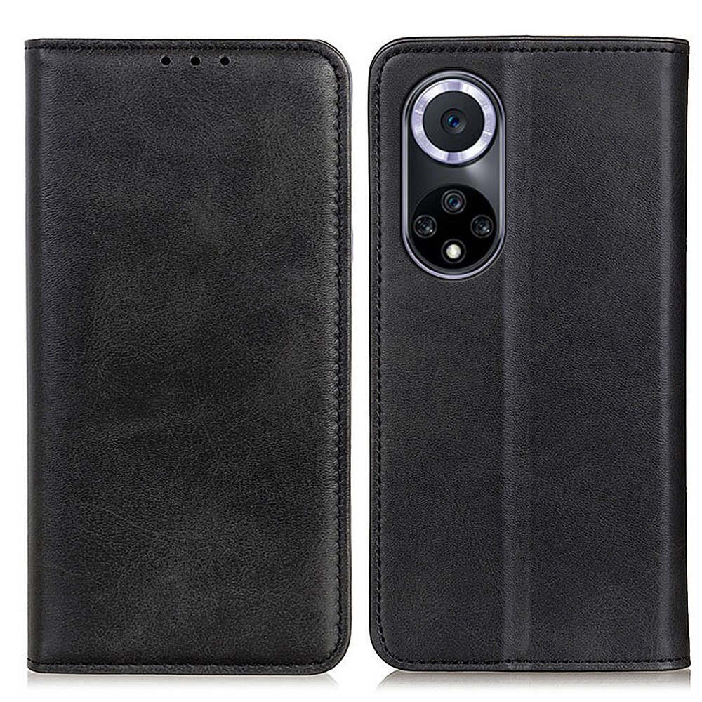 Magnetic Auto-absorbed Phone Case Shockproof Stand Split Leather Wallet Flip Phone Protective Cover for Honor 50 - Black-1