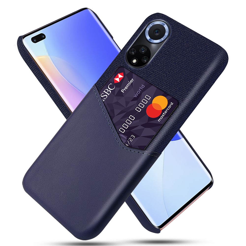 KSQ All-wrapped Back Cloth Texture PU Leather + PC Hybrid Phone Case Cover with Card Holder for Honor 50/Huawei nova 9 - Blue-1
