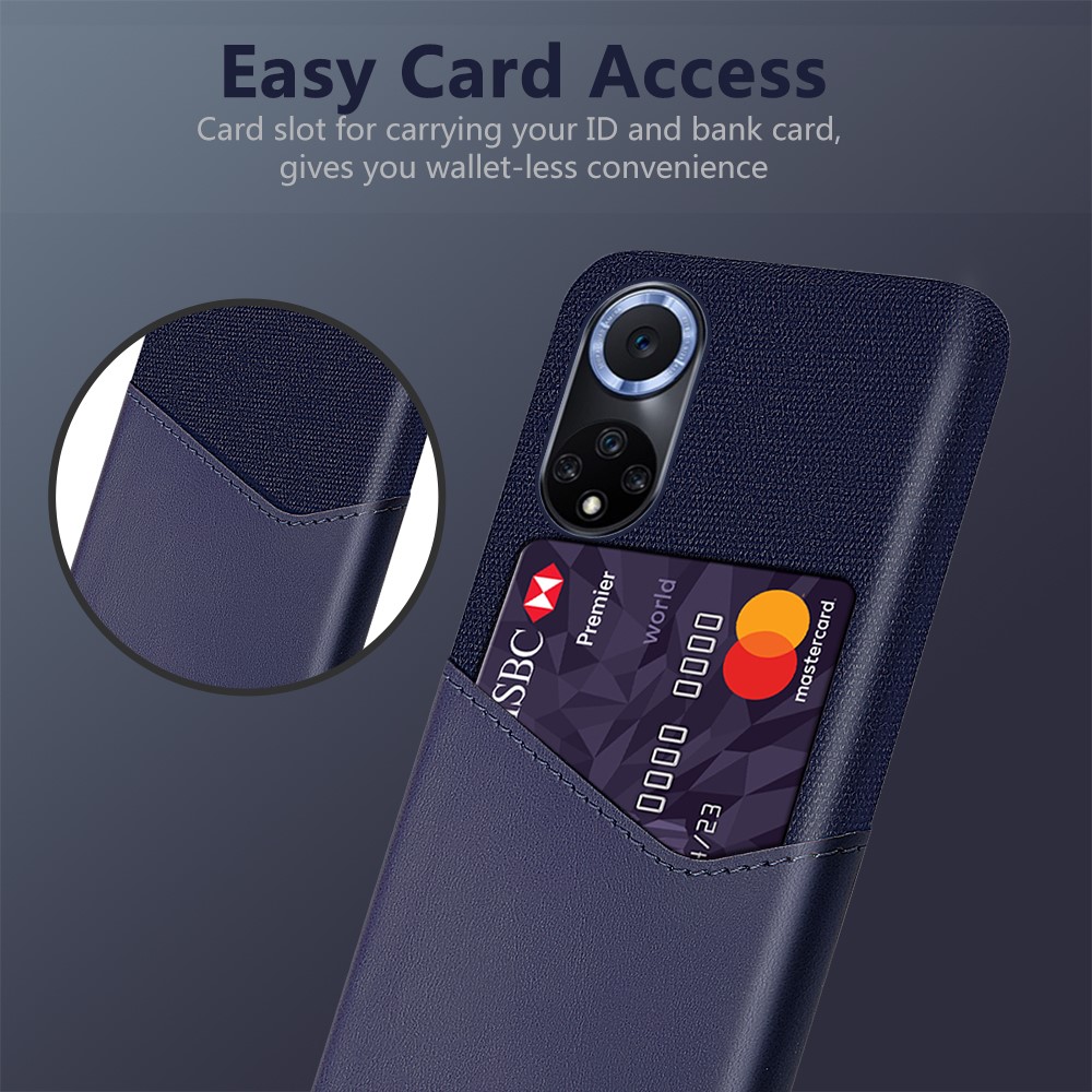KSQ All-wrapped Back Cloth Texture PU Leather + PC Hybrid Phone Case Cover with Card Holder for Honor 50/Huawei nova 9 - Blue-2