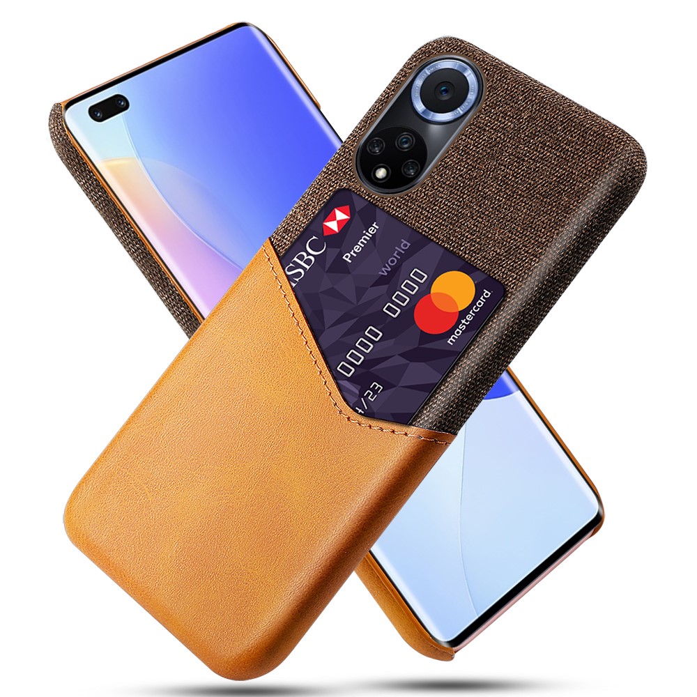 KSQ All-wrapped Back Cloth Texture PU Leather + PC Hybrid Phone Case Cover with Card Holder for Honor 50/Huawei nova 9 - Orange-1